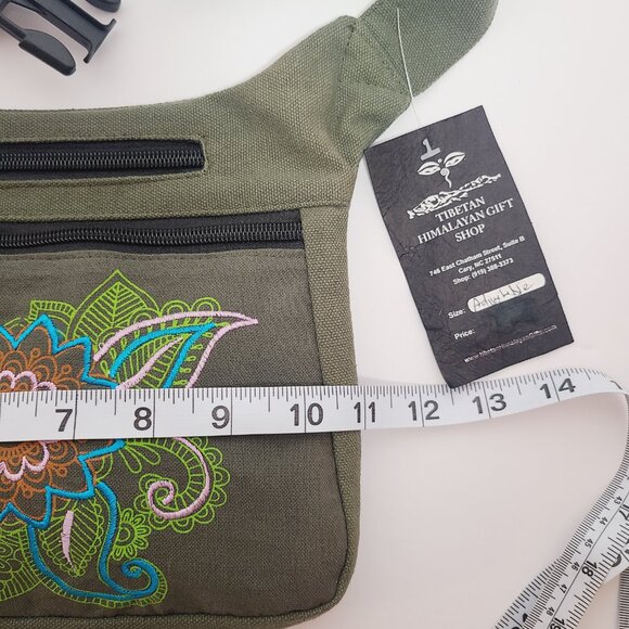 Olive Green Embroidered Fanny Pack - Boho Floral Design - Picture 5 of 11